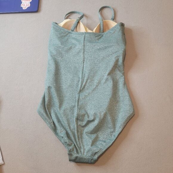 Lands' End Shine Green Bandeau Tummy Control Size 10 Swimsuit One Piece - Picture 3 of 6